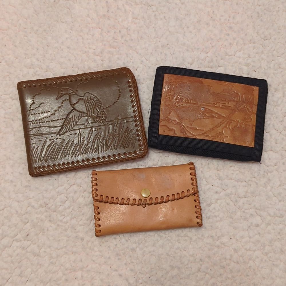 Vintage wallets and coin purse, hand-tooled & stitched